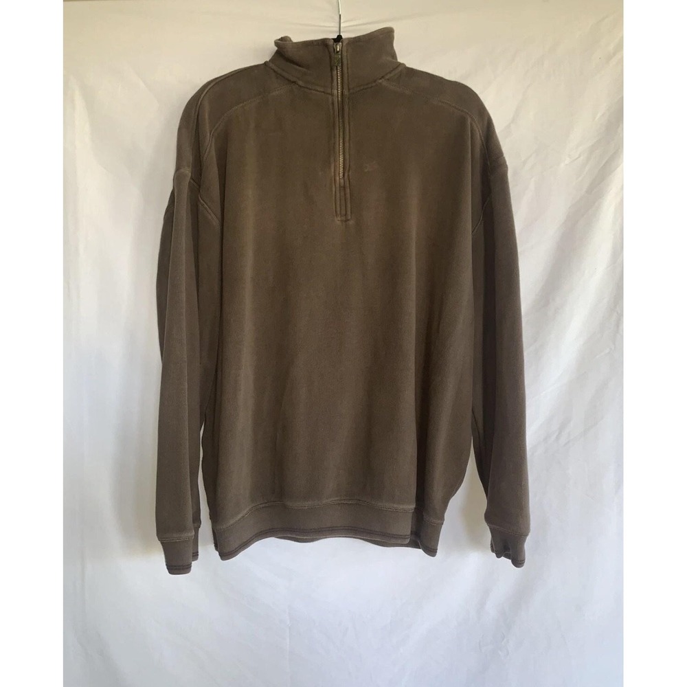 Tommy Bahama Sweater Mens Large Brown Mock Neck Quarter‎ Zip Cotton Pullover